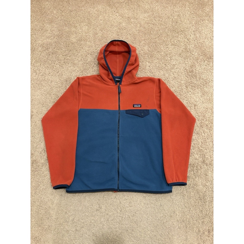 Patagonia Kids Micro D Snap-T Jacket Size Large (12) Wave Blue W/ Sumac Red